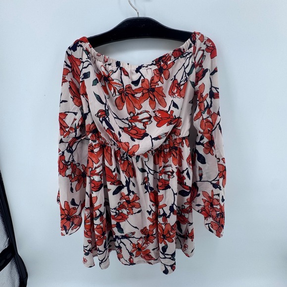 Lulus Orange Floral Off The Shoulder Bell Sleeve Mini Dress Womens Small - Picture 6 of 7